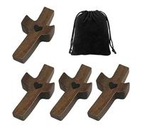 NIDHFG 4 Pieces Of Wooden Cross And 1 Piece Storage Bag, Wood Carvings, Portable Cross, Wood Decorations.