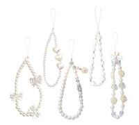 NIDHFG 5-Piece Pearl Mobile Phone Chain, Exquisite And Fashionable, Women'S Beaded Bracelet Belt, Creative Anti-Loss Lanyard, Cute Mobile Phone Hanging Decoration.