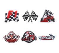 NIDHFG 6 Pieces Of Ironing Patches, Racing Checkered Black And White Chess, Creative And Personalized Embroidered Cloth Patches, Diy Clothing Bag Repair Decoration, Sewing Fabrics.