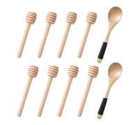 NIDHFG 8 Pieces Of Wooden Honey Sticks And 2 Pieces Of Small Spoons, Manual Mixing Sticks, Practical Mixing Tools, Suitable For Honey, Tea, Coffee.
