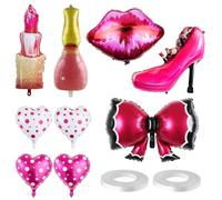 NIDHFG 9 Pieces Of Makeup Themed Balloons And 2 Rolls Of Ribbons, Ladies Party Balloons, Party Decorative Balloons, Creative Styling Balloons.