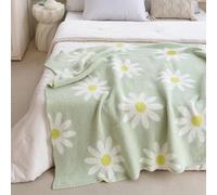 NIDITW Daisy Fleece Throw Blanket 50x60 Ultra Soft Microfiber Knit Blanket for Couch Sofa Bed Lightweight Floral Green Plants Sunflower Design All Season Cozy Machine Washable (Sage Green)