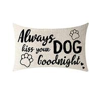NIDITW Dog Quotes Always Kiss Your Dog Goodnight Cotton Burlap Decorative Rectangle Throw Lumbar Waist Pillow Case Cushion Cover for Couch Living Room 12X20 inches(FF)
