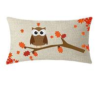 NIDITW Happy Harvest Autumn Season Yellow Fall Leaves Animal Birds Owl Waist Lumbar Cotton Linen Cushion Cover Pillow Case Cover Home Chair Couch Decor Rectangular 12x20 Inches…