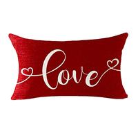 NIDITW Love Birthday Blessed Valentine's Day Mother's Day Lumbar Cotton Linen Red Throw Pillow Covers Waist Cushion Case Sofa Home Decor 12x20 Inches (Love)