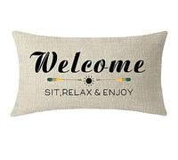 NIDITW Nice Gift with Funny Quotes Sayings Welcome Sit Relax and Enjoy Lumbar Cream Burlap Throw Pillow Case Cushion Cover Sofa Decorative Rectangle 12x20 Inches