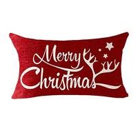 NIDITW Nice Merry Christmas Antlers Cotton Burlap Decorative Rectangle Throw Lumbar Waist Pillow Case Cushion Cover for Couch Living Room 12X20 Inches (Iron red)