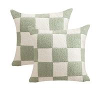 NIDITW Set of 2 Green Checkered Throw Pillow Cover 18x18 Inches Ultra Soft Fluffy Microfiber Chessboard Square Cushion Case Home Decor for Sofa Couch Bed (Green)