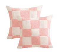NIDITW Set of 2 Pink Checkered Throw Pillow Covers 18x18 Inches Ultra Soft Microfiber Both Sided Chessboard Square Cushion Case Home Decor for Sofa Couch Bed (Pink)