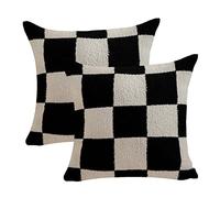 NIDITW Set of 2 Ultra Soft Checkerboard Throw Pillow Cover Microfiber Chessboard Gingham Cushion Case Cozy Fuzzy Checkered Pillowcase Decor for Home Sofa Couch 18 Inches (1-Black)