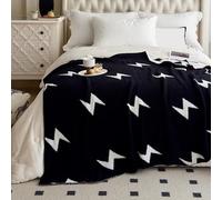 NIDITW Ultra Soft Cozy Black Lightning Bolt Throw Blanket Microfiber Knitted Blanket Lightweight Fluffy Fleece Blanket All Season for Sofa Couch Bed 50x60 Inches (Black, Throw)