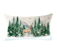 NIDITW Winter Gift Merry Christmas Pine Tree Snowflake Forest Deer Snow Scenes Cotton Linen Lumbar Throw Pillow Cover Cushion Case Sofa Home Decorative Waist 12x20 Inches (Pine Tree)