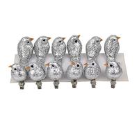 NIDONE 12 Pcs Artificial Birds Clip on Tree Decorations Glitter Christmas Ornaments Mini Cute Birds Ornaments for Xmas Tree, Gift Packing, Garden Decor (Silver)