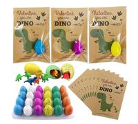 NIDONE 24Pcs Dinosaur Toys Set, Dinosaur Eggs Hatching Animals Eggs with Cards & Bags, Grow in Water Crack with, for Kids Easter Party Favor
