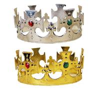 NIDONE 2Pcs King and Queen Crown Set Adjustable Gold Queen & King Crown Lightweight Plastic Royal Costume Accessories for Birthday Party Gold & Silver