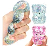 NIDONE 2Pcs Squeeze Ball Cute Bear-shaped Soft Squeeze Toy 2.36x1.77 Small Resilient Stress Toys with Glittery Sequin Slow-Rising Stress Relief Toy for Kids Adults