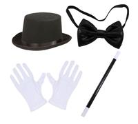 NIDONE 4Pcs/Set Magician Costume Halloween Magician Kit with High Hat, Wand, Gloves and Bow Tie Magician Costume Adult for Costume Parties, Cosplay & Themed Events,Magician Costume Adult