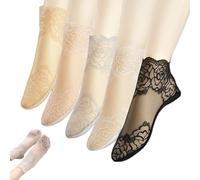 NIDONE 5 Pairs Lace Socks, Breathable & Soft Floral Cooling Socks, Elegant and No Heel Drop for Women, Girls