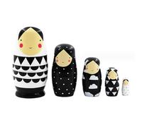 NIDONE 5Pcs Russian Dolls, Wooden Russian Nesting Dolls, Cute Stacking Matryoshka Doll for Kids Adults, Easter Mother's Day Birthday (Black & White)