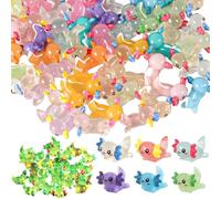 NIDONE 64Pcs Mini Resin Axolotls, Cute Tiny Cartoon Luminous Mini Axolotl, Miniature Animals Figures Glow in The Dark for Bonsai Pool Dollhouse Aquarium Tabletop