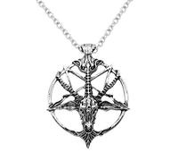 NIDONE Baphomet Satanic Goat Inverted Pentagram Silver Finish Pendant Necklace