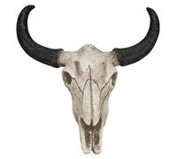 NIDONE Bull Skull Wall Decor, 3D Cow Skull Realistic Horns, Resin Skeleton Wall Mount Sculpture for Western Theme Home Decoration, White Black
