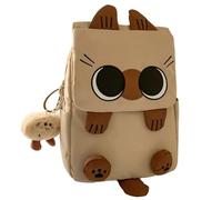 NIDONE Cartoon Backpacks, Cute Backpack with Chic Pendant, Y2K Kawaii Large Capacity School Bag for Travel Work Casual (Khaki Siamese Cat)