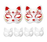 NIDONE Cat Mask 6Pcs DIY Paintable Blank Fox Mask with Rubber Band, White Paper Therian Masquerade for Adults Kids Craft Cosplay Halloween