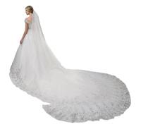 NIDONE Cathedral Wedding Veil, 157x71in Elegant White Sequined Lace Wedding Veil with Comb for Festivals, Party, Cocktail, Photography
