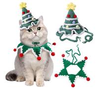 NIDONE Christmas Pet Costume Knitting Cat Christmas Outfit Includes Cat Collar and Xmas Tree Hat with Rope for Xmas Holiday Party