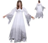 NIDONE Corpse Bride Costume Women, Gothic Victorian White Masquerade Dress, Soft Polyester Ghost Costume for Party Cosplay, L