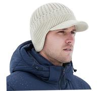 NIDONE Cozy Head Beanie with Brim and Ear Flaps Knitted Winter Beanie Warm Fleece Lined Winter Hats for Women, Men