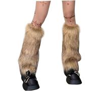 NIDONE Faux Furry Leg Warmers 1 Pair 15.7 Inch Fuzzy Leg Warmers for Womens Winter Warm Fur Boot Cuffs Covers for Christmas, Halloween, Hippie Costume Brown,Fuzzy Leg Warmers