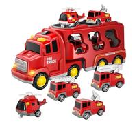 NIDONE Fire Truck Toy 7Pcs/Set Simulation Pull Back Light Sound Fire Engine Toys Include Rescue Sprinkler Ladder Car Helicopter Toddler Toys for Boys Girls, Truck