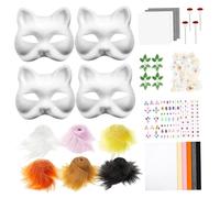 NIDONE Furry Mask Kit, 4Pcs Cat Mask with Wool Strips & Felt Cloth, Decorative Plants & Stickers, Party Supplies for DIY, Cosplay