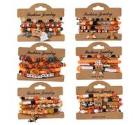 NIDONE Halloween Bracelets, 24PCS Multilayer Beaded Stretch Bracelets, Spooky Ghost Pumpkin Bat Charm Bracelet, Stackable Halloween Jewelry for Women