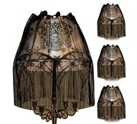 NIDONE Lamp Shade Cover,Halloween Lamp Shade Cover 4Pcs Black Bat Skull Halloween Light Covers With Tassels Lace Lamp Shades Topper Window Door Mantle Scarf For Halloween Party Decor