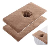 NIDONE Massage Bed Cover, 2Pcs Massage Table Cover with Face Hole 16x31.5in Microfiber Bed Comfortable & Skin Friendly Water Absorbent Table Sheets for Beauty Salon, Brown