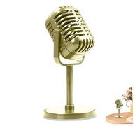 NIDONE Microphone Prop, Retro Fake Microphone Plastic Gold Microphone Pretend Mic Centerpiece for Cosplay Party Role Play and Roll Hip Hop Music Party Decorations,Fake Microphone