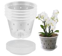 NIDONE Orchid Pot, 4Pcs Clear Orchid Pots with Holes, Breathable Plant Pots with Saucers for Repotting, Lightweight Plastic Flower Plant Pots for Indoor and Outdoor,Orchid Pots with Holes