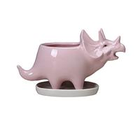 NIDONE Plant Pots, Dinosaur Planter Holder with Tray, Cute Ceramic Triceratops Animal Pot for Cactus, Flower (Rose)