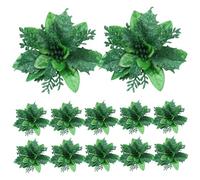 NIDONE Poinsettia Artificial Flowers 12PCS 5.5in Double-layered Christmas Flowers Shinning Sprakled Christmas Tree Decorations for Wreath Garlands Green