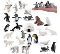 NIDONE Polar Animals Figurines for Kids, 26Pcs/Set Realistic Plastic Polar Figurines, Small Animal Toys for Kids Early Educational Birthday Cupcake Topper