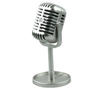 NIDONE Prop Microphone With Stand Classic Retro Microphone Plastic Vintage Microphone Stage Table Decoration For Filming Dance Shows Practice Using, Silver,Retro Microphone