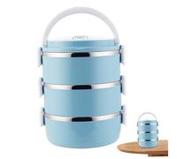 NIDONE Stackable Stainless Steel Lunch Box 3-Tier Insulated Metal Lunch Box with Handles 2100ML Portable Leak-Proof BPA-Free Bento Box for Adults Work, Picnic Blue,Metal Lunch Box