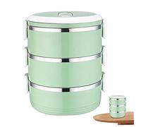 NIDONE Stackable Stainless Steel Lunch Box 3-Tier Insulated Metal Lunch Box with Handles 2100ML Portable Leak-Proof BPA-Free Bento Box for Adults Work, Picnic Green