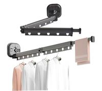 NIDONE Wall Mounted Clothes Dryer Wall Mounted Drying Rack With Suction Cup, Bi-Collapsible Drying Rack, Retractable Laundry Clothes Drying Rack With 10 Hooks, Aluminum Wall Airer 2-Fold