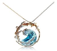 NIDONE Wave Necklace Ocean Jewelry, Ocean's Oath Pendant Necklace, Elegant Blue Wave Beach Adjustable for Women Girls, Gold