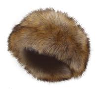 NIDONE Women's Brown Faux Fur Cossack Hat with Elastic Strap for Winter Warm Cap Fluffy Headband Washable Ski Earmuff