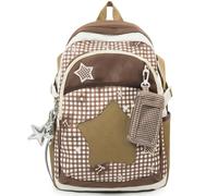 NIDONE Y2K Backpack for Girls Cute Star Schoolbag with Hanging Pouch, Brown | Multi-Layer & Large Capacity, Lightweight for Long Time Carrying, for School Outing Travel